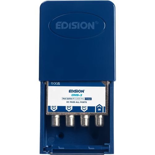 OMS-3 Répartiteur de mât d'extérieur d'antenne 3 sorties, compatible avec la Antenne TNT, Satellite, Câble, Radio, Unicable, connecteurs F, Fréquence 5-2400Mhz, Passe DC, Splitter 3 voies