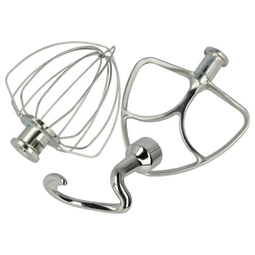 vhbw Kit de 3 pièces de rechange compatible avec KitchenAid KSM95, KSM96 robot culinaire - fouet, batteur plat, crochet pétrisseur