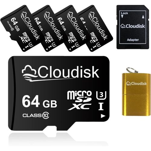 5Pack 64Gb Microsd Card Carte Mémoire Micro Sdxc Avec Adaptateur Pleine Grandeur Et Lecteur De Carte, Uhs - I, U3, Class10, Vendu En Vrac[LOT6240231]