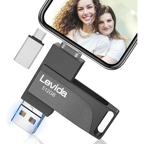 Cle Usb Pour Phone, Clé Usb 512 Go,Photo Stick,4 En 1 Clef Usb 3.0,Stick Pour Ios/Smartphone/Pad/Pc(Mémoire Mobile,Sauvegarde Automatique Et Transfert Photos),Noir Clair[LOT6240860]