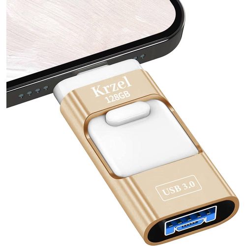 Cle Usb Pour Phone 4 In 1 Clé Usb 128 Go Memory Stick Pour Phone Haute Vitesse Photo Stick External Storage Compatible Avec Phone/Pad/Android/Pc(Gold)[LOT6240976]