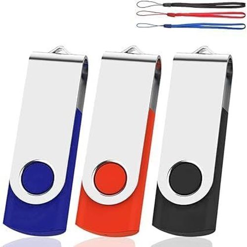 Lot De 3 Clés Usb 2.0 De 8 Go - Pliables - Rangement Pour Photos - Noir/Bleu/Rouge - Avec Cordon[LOT6241511]