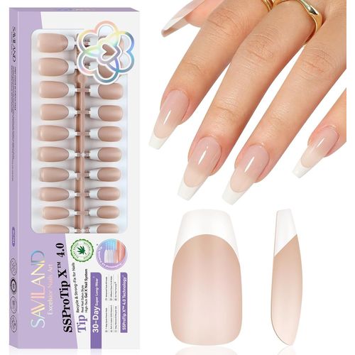 150 Pièces Faux Ongles French, Ssprotip X Press On Nails Nude Naturel 15 Taille Moyenne, Ongles Pressés Longue Tenue, Ongle Artificiels Square Faux Ongles À Coller Nail Art Pour Femme 