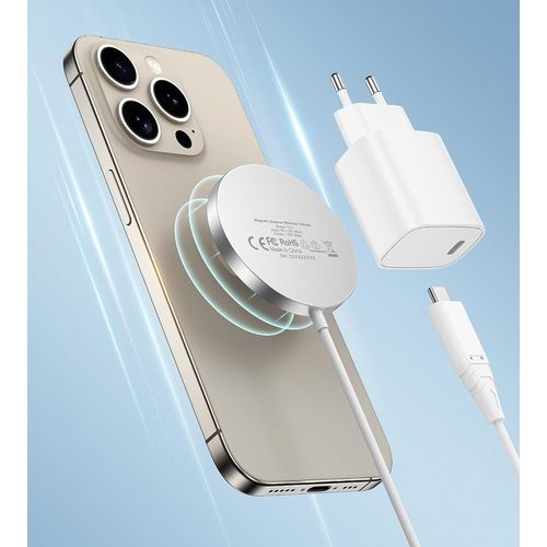 Chargeur Mag-Safe, Station De Charge Magnétique, Chargeur Sans Fil Inductif, Chargeur Sans Fil Compatible Avec Les Séries Iphone 15/14/13, Airpods Ultra Slim Avec Adaptateur Usb C 20 W