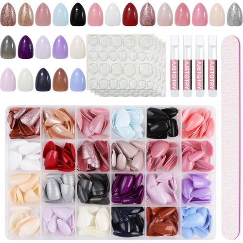 24 Packs (576 Pcs) Gel Amande Faux Ongles Kit Court,Paillette Press On Nails Avec Gel Pad,Brilliant Ovale Faux Ongle Avec Colle Pour Femme Et Ado,Almond Faux Ongles À Coller Nail Art 