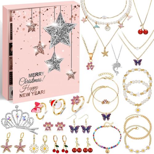 Calendrier De L'avent 2024 Bijoux Calendrier De L'avent Bijoux Fille Calendrier De L'avent Femme, Bracelets Bagues Boucles D'oreilles Collier Calendrier Bijoux Pour Épouse Mère Fille Nièces