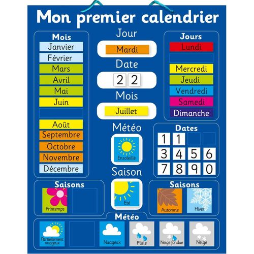 Mon premier calendrier Magnétique. 40 x 30cm Tableau rigide avec une corde pour le suspendre