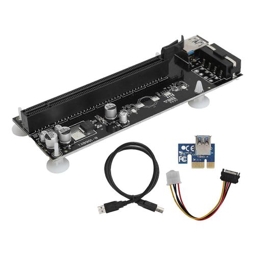 Carte adaptateur PCIE Riser pour carte de montage de carte de mine alimentée par l'exploitation minière avec câble USB 3.0 de 60 cm Câble d'alimentation SATA 15 broches à 4 broches