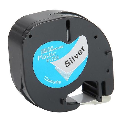 Ruban D'étiquette Pour Dymo 12mm Fond Argenté Noir Lettre Étiqueteuse Accessoires 91208