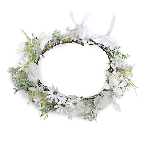 Boho Fleur Bandeau Couronne De Cheveux Guirlande Florale Couronne Halo Casque Avec Ruban Fête De Festival De Mariage