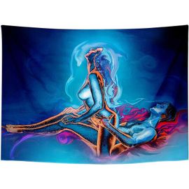 Tapisserie À Lumière Noire, Tapisserie D'amoureux Brûlant, Tapisseries Au Néon Psychédélique Réactive Aux Uv, Tenture Murale Brille Dans La Toile De Fond De Fête Sombre Pour La Décoration De La Pièce 180*230 Cm