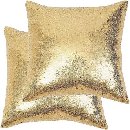 Housses De Coussin À Paillettes, Taie D'oreiller Scintillante Pour Décoration De Maison, Fête Avec Fermeture Éclair Invisible, 45x45cm Ou 18x18 Pouces, Or, 2 Pièces