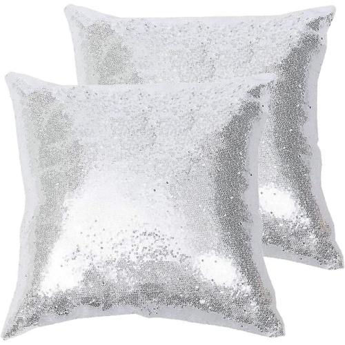 Housses De Coussin À Paillettes, Taie D'oreiller Scintillante Pour Décoration De Maison, Fête Avec Fermeture Éclair Invisible, Argent 45x45cm Ou 18x18 Pouces, 2 Pièces