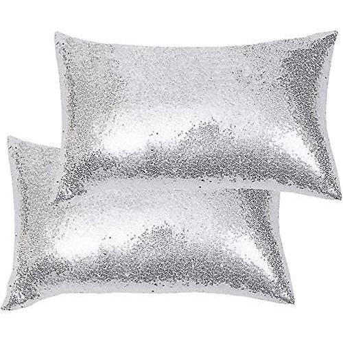 Housses De Coussin À Paillettes, Taie D'oreiller Scintillante Pour Décoration De Maison, Fête Avec Fermeture Éclair Invisible, 30x50cm Ou 12x20 Pouces, Argent, 2 Pièces