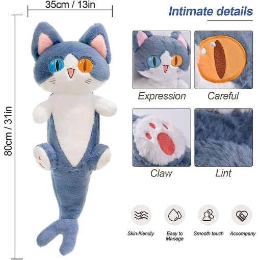 Oreiller en Peluche, Coussin Poupée Chat Mignon, Jouet d'anime Doux