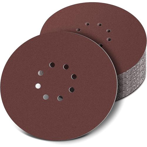 Disques Abrasifs 225 Mm Grain 80/120, 40 Pièces Feuille De Papier De Verre 225 Mm Disques À Crochet Et Boucle 8 Trous Pour Ponceuse À Col Long Ponceuse À Cloisons Sèches