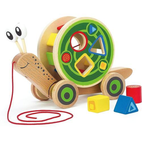 Jouet À Tirer En Forme D'escargot Walk-A-Long | Jouet Primé À Pousser Et À Tirer Pour Tout-Petits Avec Coque De Trieur De Formes Amovible À Code Couleur, Jouet Éducatif Amusant Pour Enfant