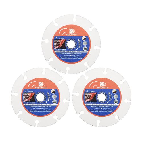 Disques de coupe de bois en carbure brasé sous vide 75 mm - Pour planche à bois, plaque de plâtre, tuyau en caoutchouc, plastique(Lot de 3)