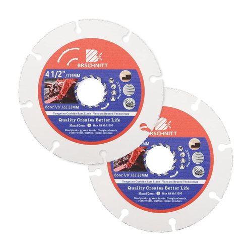 Disques de coupe de bois en carbure brasé sous vide 115 mm - Pour planche à bois, plaque de plâtre, tuyau en caoutchouc, plastique(Lot de 2)