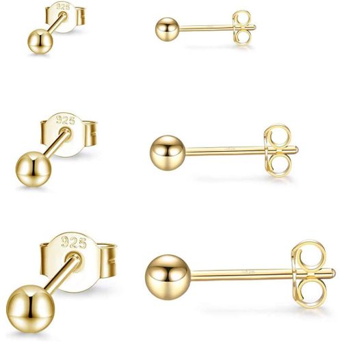 Gulicx Lot De 3 Paires De Boucles D'oreilles À Tige En Argent Sterling 925 Hypoallergénique Pour Femmes Et Filles, Petites Boucles D'oreilles À Tige Rondes, Taille:2, 3, 4 Mm (Argent, Or, Or Rose)
