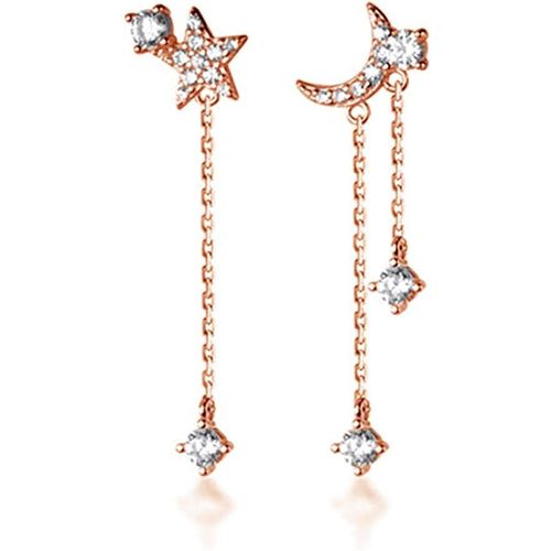 Boucles D'oreilles Pendantes À Tige En Argent Sterling S925 Avec Cristaux En Forme De Lune Et D'étoile Pour Femme Et Fille
