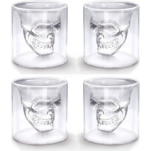 Verres À Shot Crâne De Cristal Tasse En Verre À Double Paroi, Tasse À Boire En Cristal Drôle, Verres À Whisky, Tasse À Bière Fraîche Pour Vin Cocktail Vodka, Ensemble De 4 (25 Ml * 4)