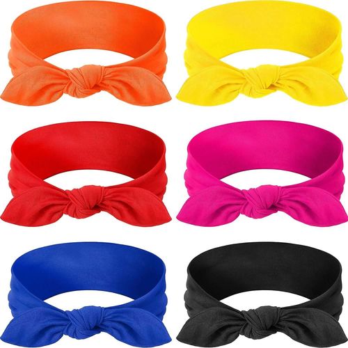 Bandeaux Boho Bow Bandana Noeud Couvre-Chef Rétro Élastique Oreille De Lapin Bandeau Pour Filles Et Femmes (6 Pièces, Style De Couleur Unie,)