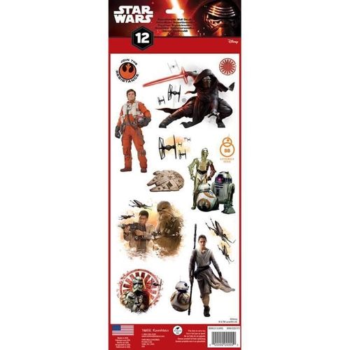 ROOMMATES Lot de 12 stickers STAR WARS EPISODE 7 repositionnables 1 Feuille de 33 x 12 cm