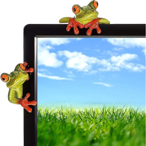 2 Pièces Décor Drôle De Grenouilles En Résine, Décorations De Figurine De Grenouille Artisanale 3d, Ornement Créatif En Résine De Grenouille Jouet De Bureau Pour Moniteur D'ordinateur De Bureau À Domicile