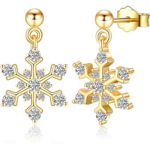 Boucles D'oreilles Flocon De Neige Blanches Plaquées Or Avec Zirconecadeau De Noël Pour Femme, S?Ur, Petite Amie, Fillecadeau De Noël