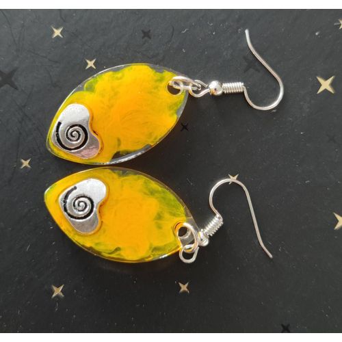 Boucles D'oreilles Époxy Jaune Et Métal