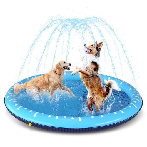 Nobleza Piscine pour Chiens, D100cm/39in, 0.55cm Épaississant Tapis de Jeu d'eau pour Chiens avec Éclaboussures et Antidérapant, Jouet de Jardin Portable Durable, Jaune & Bleu