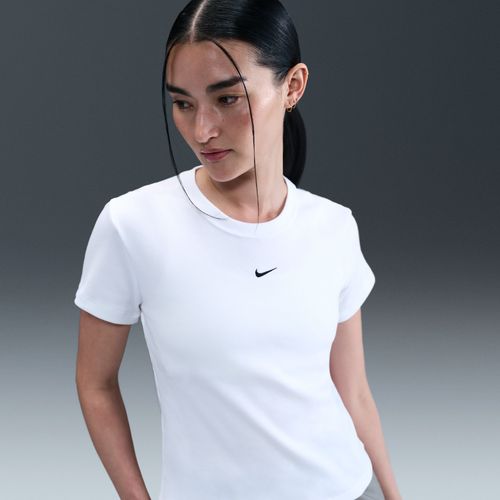 T-Shirt À Manches Courtes Côtelé Et Ajusté Nike Sportswear Pour Femme - Blanc