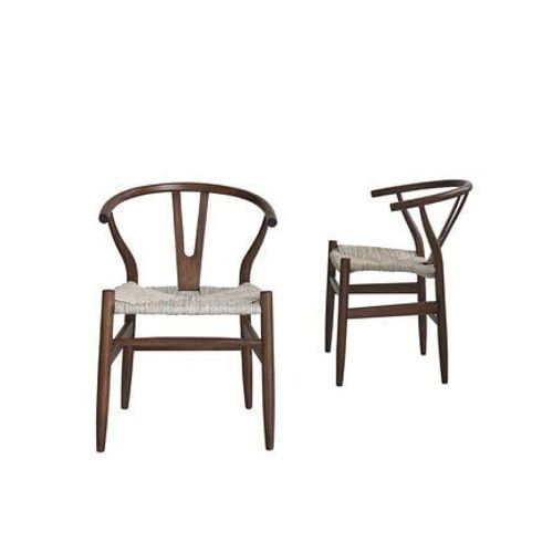 Bois Dessus Bois Dessous - Camille Chaise En Mindi Massif Finition Noyer Et Assise Tissée (Lot De 2) - Marron