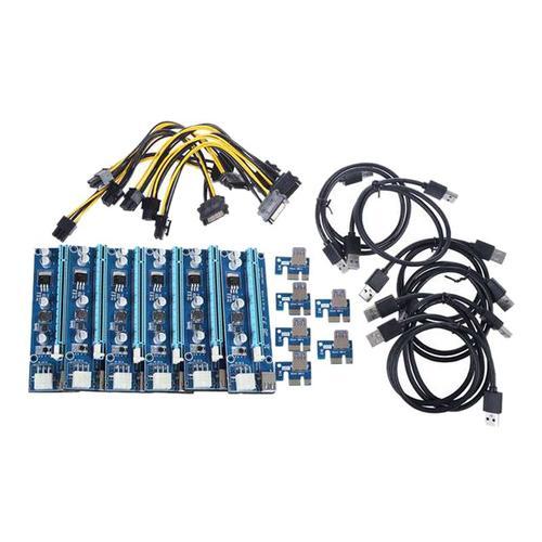 Paquet de 6 PCI-E PCI Express Riser Card 1X à 16X USB 3.0 Extender Adaptateur de Carte Graphique Molex 6Pin To SATA pour BTC Mining