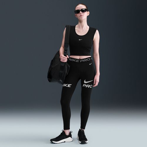 Legging 7/8 Taille Mi-Haute À Empiècement En Mesh Et Motif Nike Pro Pour Femme - Noir