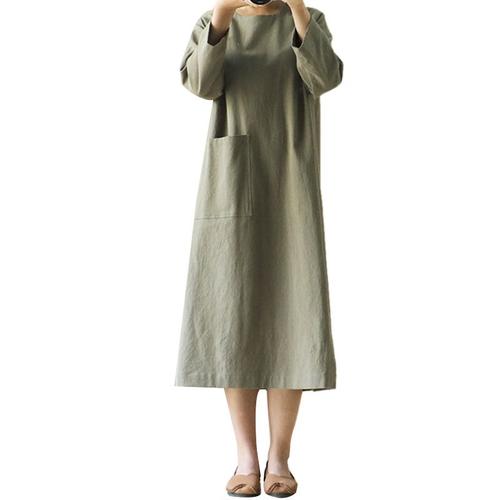 Robe Ample Femme Les Robes Longues Dans La Longue Section Grande Taille Manche Longue Japonais Coton Et La Robe Du Soir Vert M