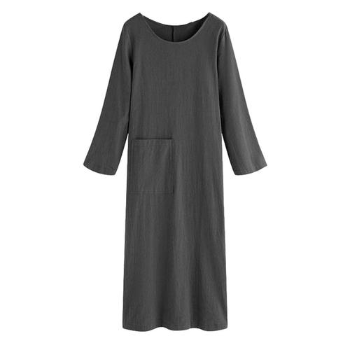 Robe Ample Femme Les Robes Longues Dans La Longue Section Grande Taille Manche Longue Japonais Coton Et La Robe Du Soir Noir Xl