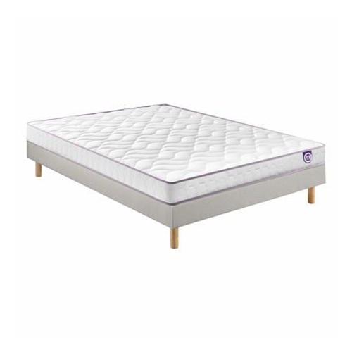 Merinos - Ensemble Matelas Mousse Clear, Sommier En Kit Déco Et Pieds 90x190  - Blanc