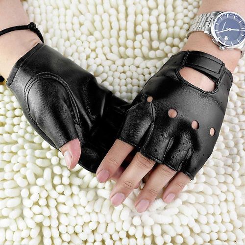 Hommes Cuir Artificiel Antidérapant Demi-Doigt Gants Sans Doigts Main Poignet Mitaines