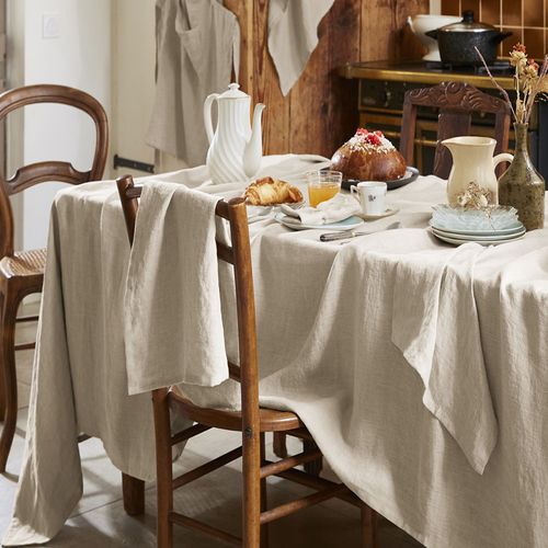 Nappe Rectangle 170x350 Cm Lin Français Sable