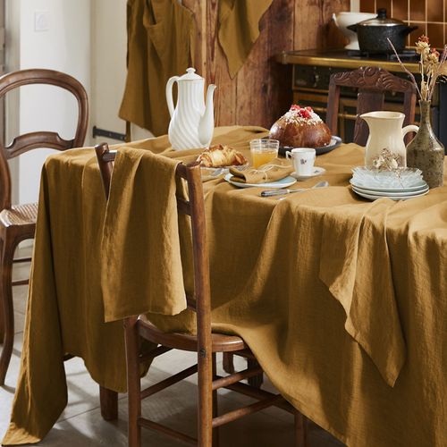 Nappe Rectangle 170x250 Cm Lin Français Caramel