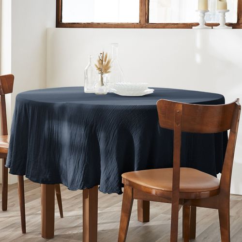 Nappe Ronde 180x180 Cm Gaze De Coton Minuit