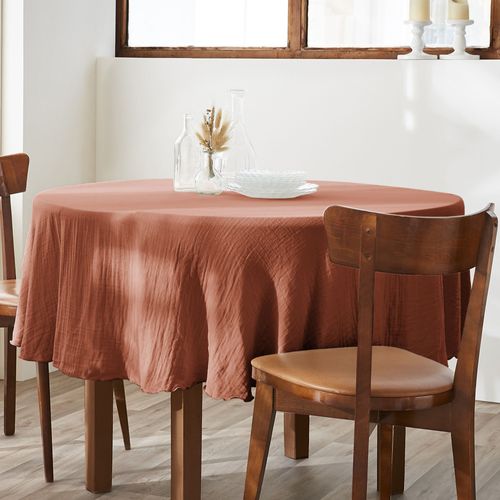Nappe Ronde 180x180 Cm Gaze De Coton Terracotta