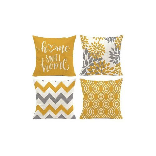 Lot De 4 Taie De Coussin De Ferme En Lin Décoration D'extérieur Pour La Maisonhousses De Coussin Géométriques Jaunes 18 X 18 Taies D'oreiller Décoratives Pour Canapé Chambre À Coucher