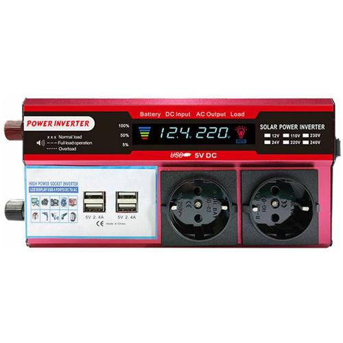 Onduleur Solaire Haute Efficacite Onduleur A Onde Sinusoidale Pure Maison Voiture Rv Convertisseur D'energie Solaire Avec Ecran Lcd 650w, Modele: Rouge