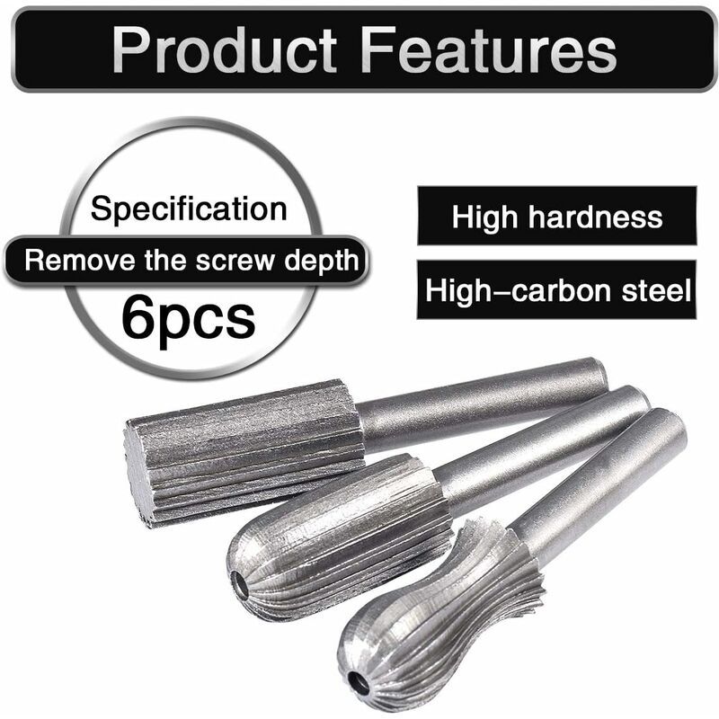 Lot De 6 Fraises Rotatives En Tungstne Double Coupe 6 Mm Qu... - 3