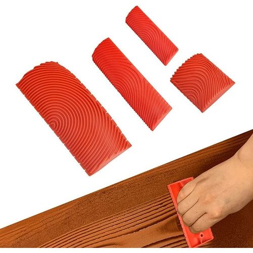 4 Pièces Outil de Grain de Bois de Caoutchouc Outils de Peinture en Caoutchouc Peigne Faux Bois DIY Rouleaux de Peinture Imitation pour Décoration Murale Meubles Rouge