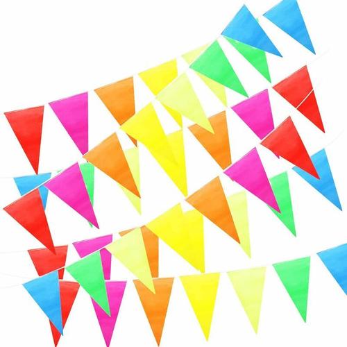 50m Fanion Multicolore, Guirlande Fanion Tissu, Bandero Triang, Drapeau Banniere, Fanion Exterieur 100 Pcs