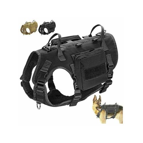 Chien D'entraînement Militaire Tactique K9 + Gilet À Poche Latérale Souple Grand Noir Tan
